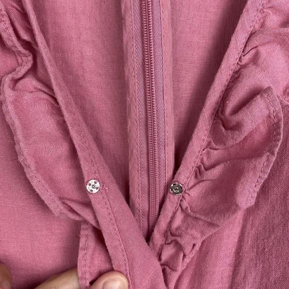 Portmans Madison Wrap Dress Pink Linen Blend Tie Waist Short Ruffle Size L 14 - Picture 6 of 11